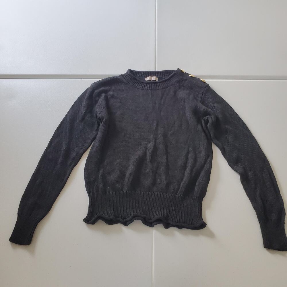 J Crew Sweater Womens Small Black Pullover Gold Button Linen Old Money Preppy